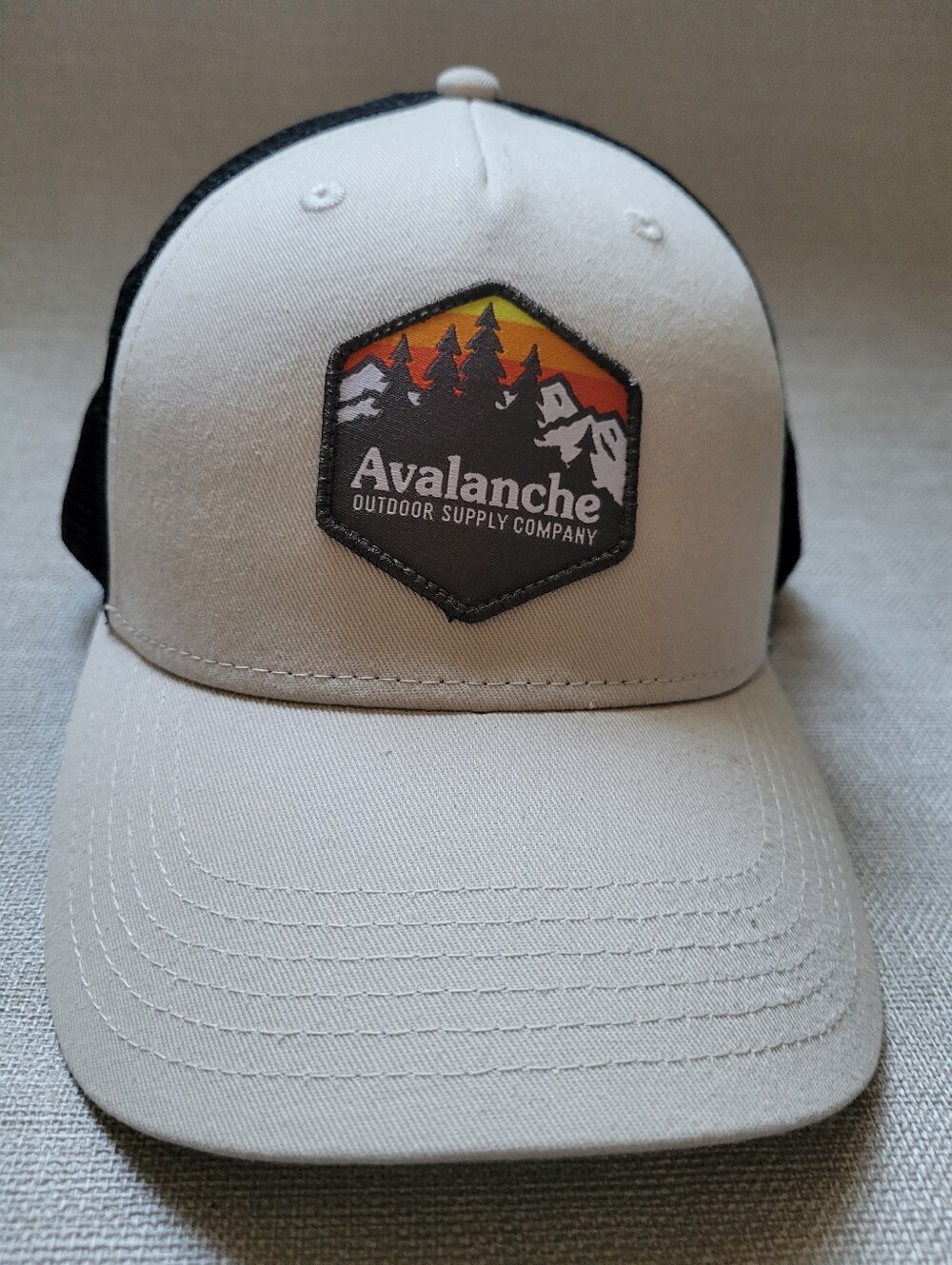 Avalanche Outdoor Supply Company Logo Tan/Black Mesh Snapback Cap Trucker Hat